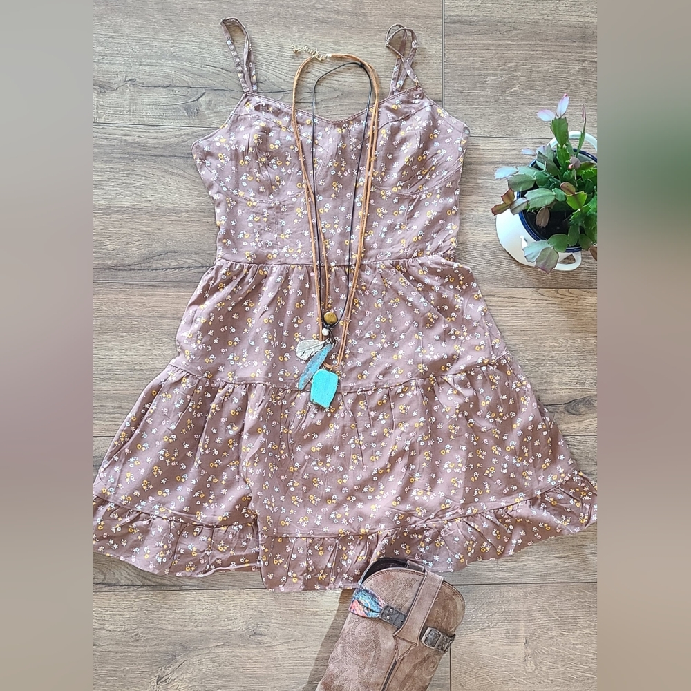 NWT'S - AEROPOSTALE - Brown Floral Sundress, Smocked Elastic Back, Size S